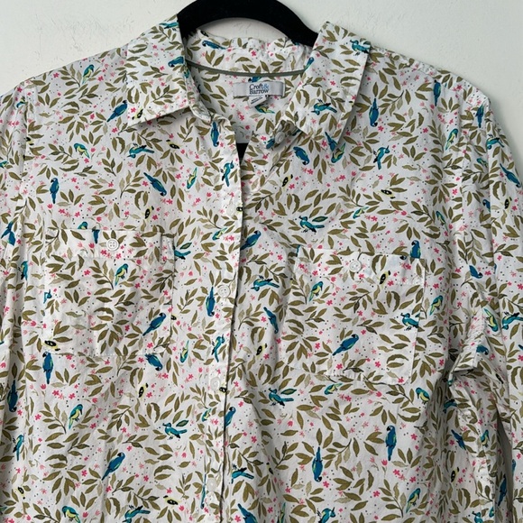 Croft & Barrow Tropical Jungle Parrot Button Up Cotton Blouse Size XL Petitie - Picture 2 of 7